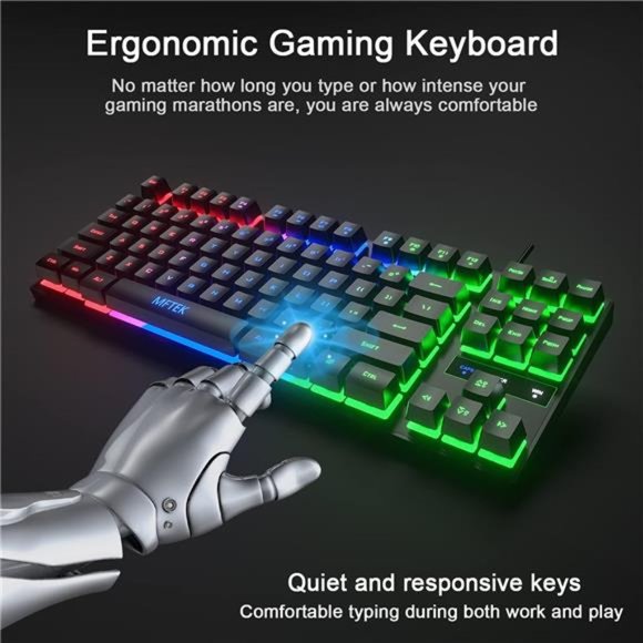 RGB Rainbow Gaming Keyboard and Mouse Combo, Compact 87 Keys Backlit Computer - Picture 2 of 6